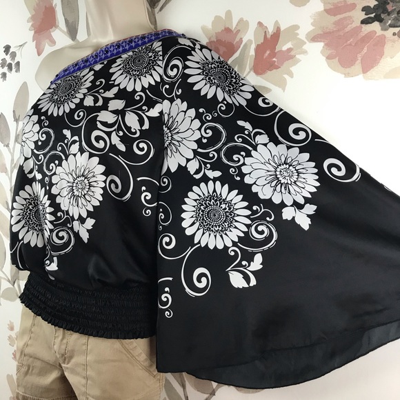 ICE One Shoulder Asymmetrical Purple Sequins White Floral Black Top Medium - Picture 3 of 16